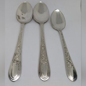 1930's Silverplate Fortune By Wallace 2 Soup Spoons 1 Teaspoon Floral Handle